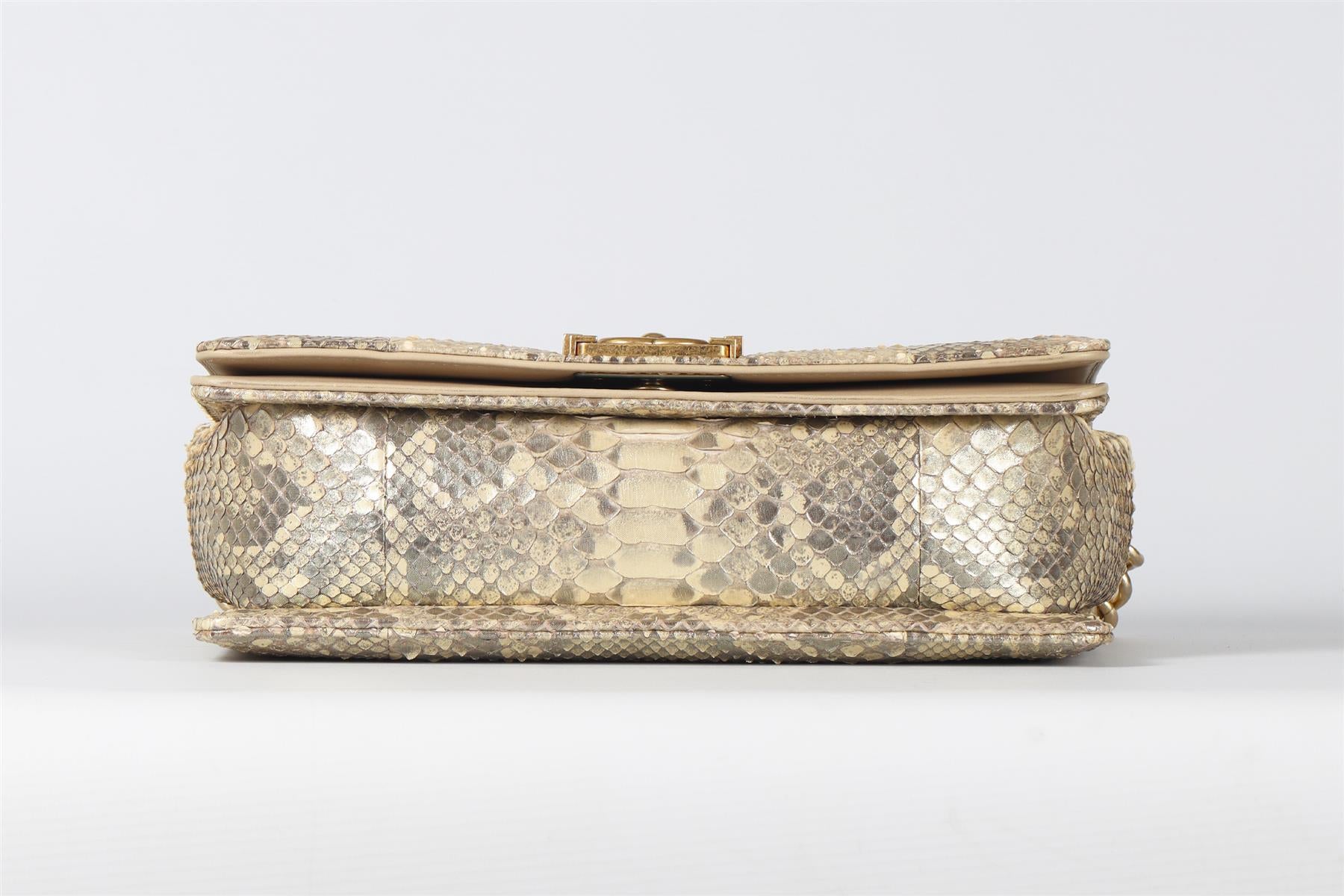 CHANEL GOLD 2014 BOY MEDIUM PYTHON AND LEATHER SHOULDER BAG