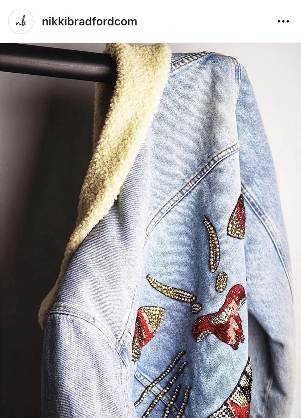GUCCI EMBELLISHED SHEARLING LINED DENIM JACKET IT 44 UK 12