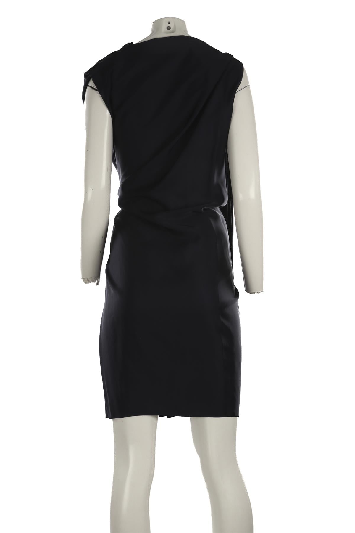 LANVIN NAVY 2011 SATIN MIDI DRESS FR 36 UK 8