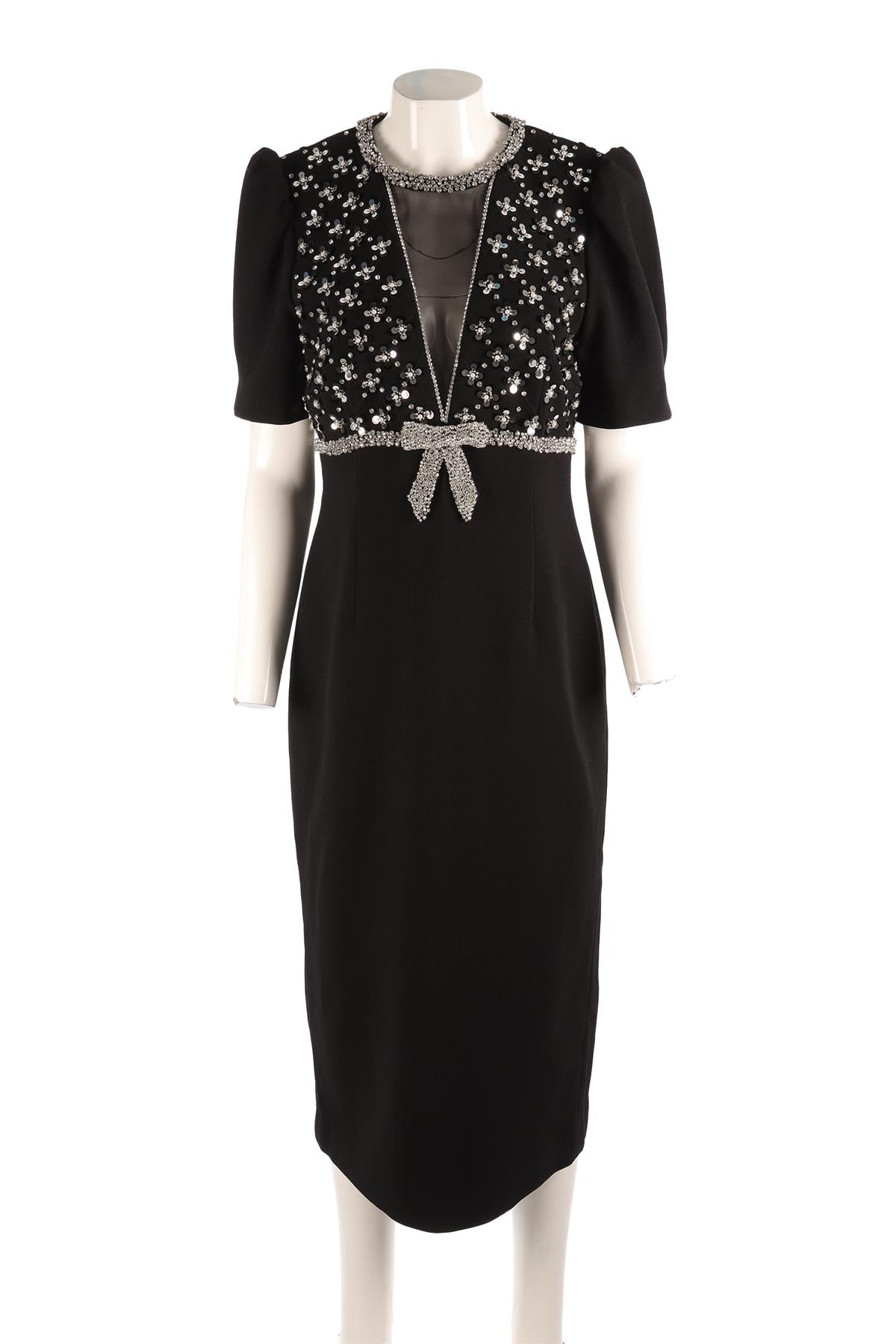 REBECCA VALLANCE + NICKY HILTON BLACK CREPE MIDI DRESS UK 14