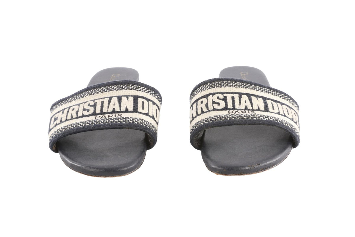 CHRISTIAN DIOR NAVY DWAY CANVAS AND LEATHER SANDALS EU 38 UK 5 US 8