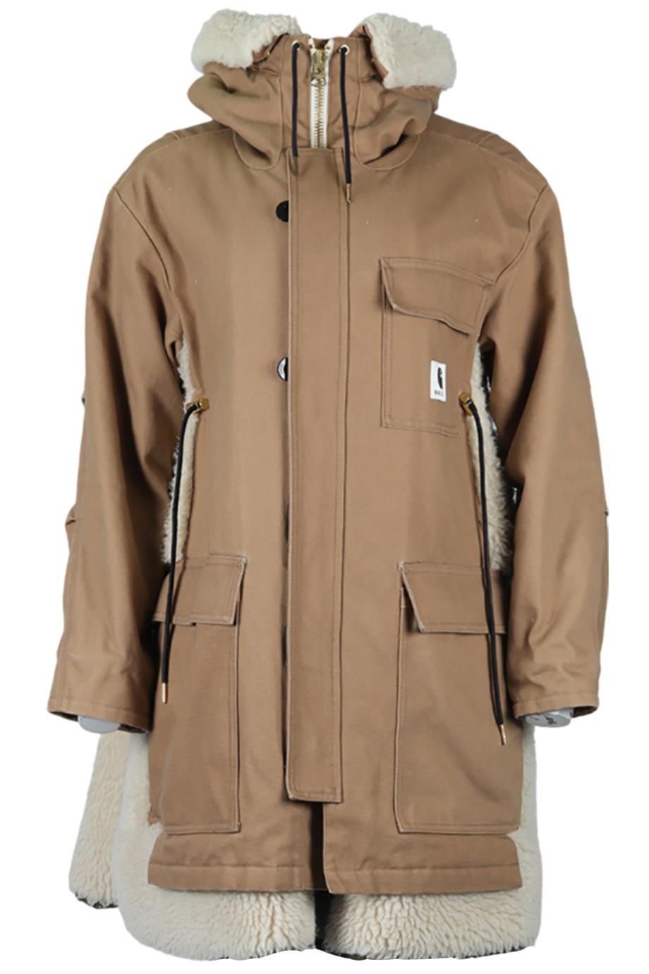 SACAI + CARHARTT WIP FLEECE AND COTTON BLEND COAT UK 6