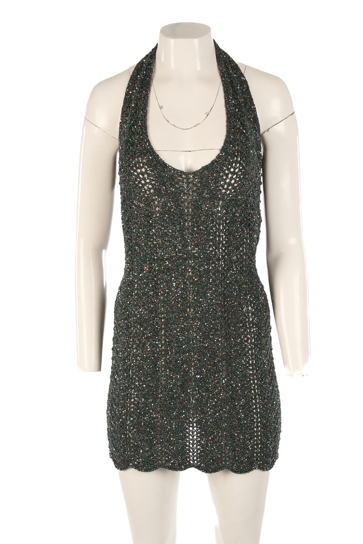 SAINT LAURENT GREEN KNIT MINI DRESS MEDIUM