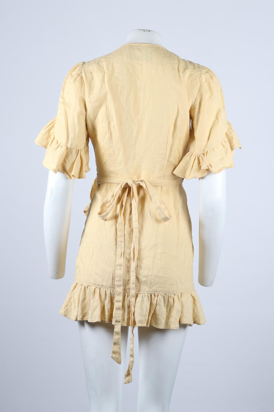 REFORMATION LINEN MINI WRAP DRESS MEDIUM