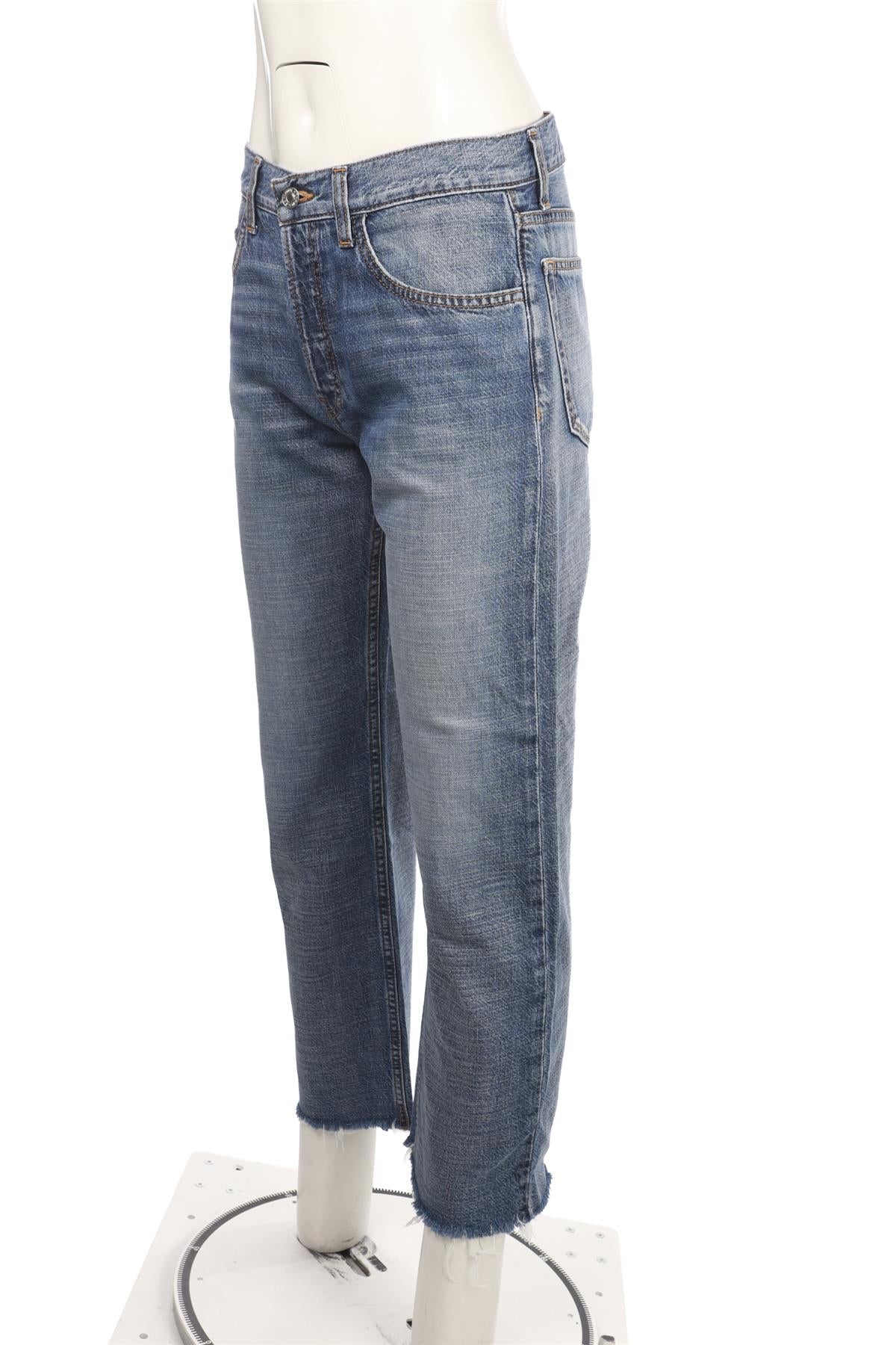 BLUE HIGH RISE STRAIGHT LEG JEANS