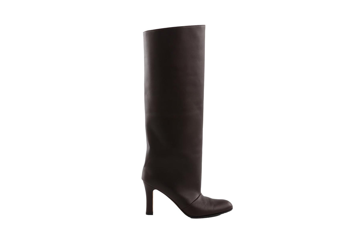 MANOLO BLAHNIK BROWN LEATHER KNEE HIGH BOOTS  EU 38.5 UK 5.5 US 8.5