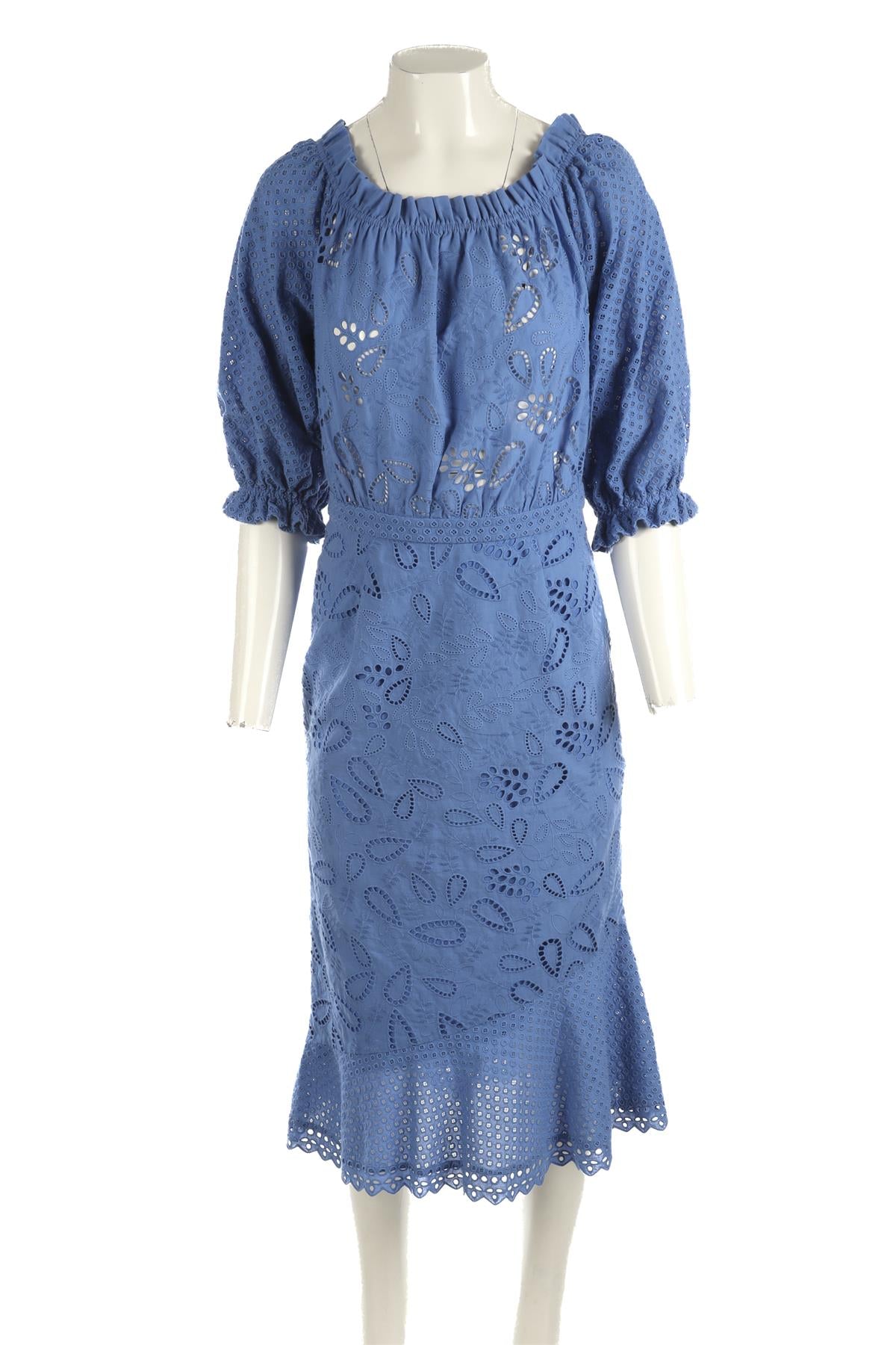 SALONI BLUE COTTON MIDI DRESS UK 12