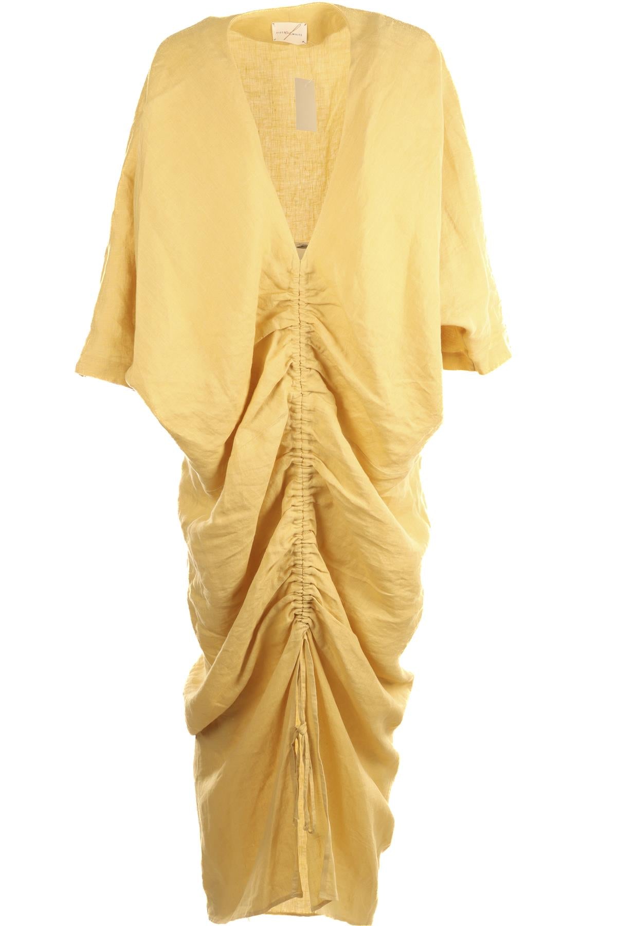 PIECE OF WHITE YELLOW LINEN MAXI DRESS MEDIUM