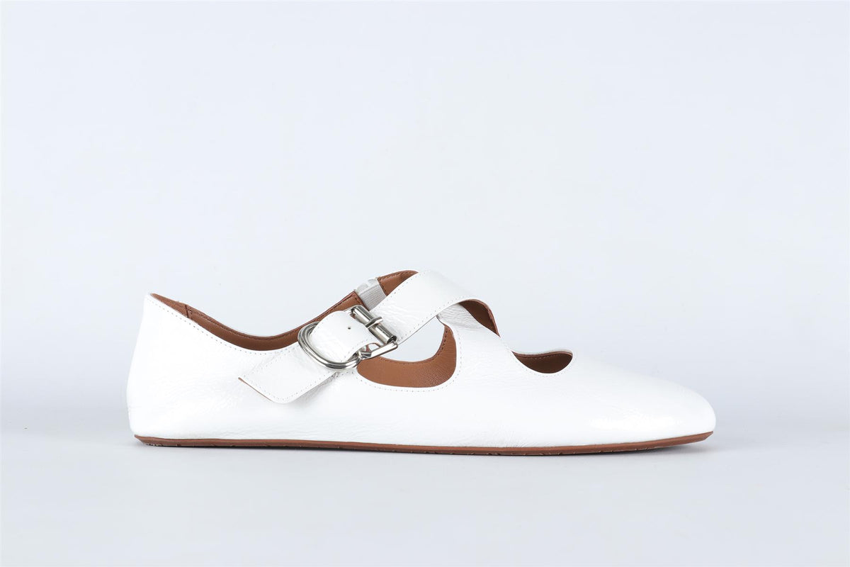 ALAÏA WHITE CRISS CROSS LEATHER BALLET FLATS EU 38.5 UK 5.5 US 8.5