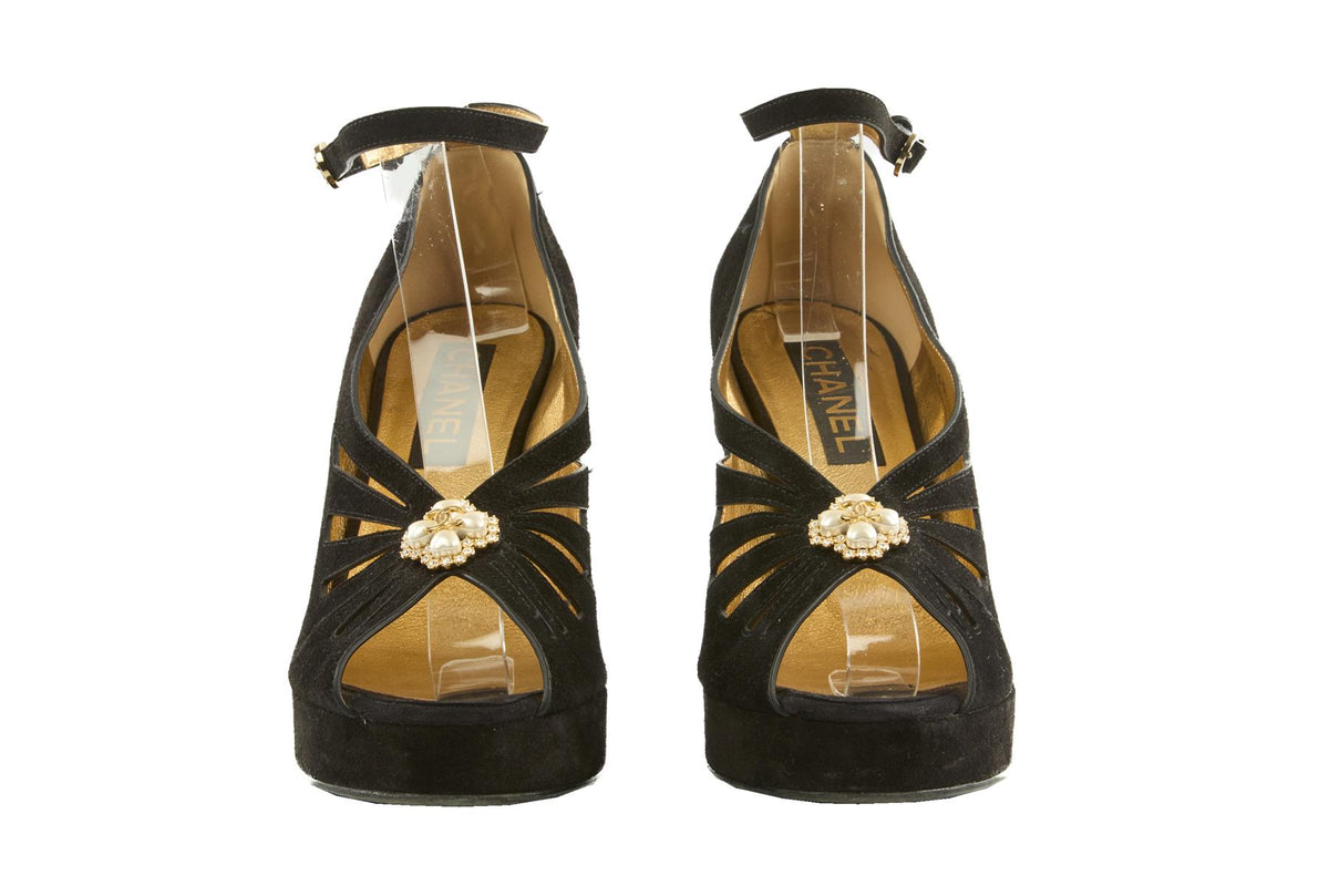 CHANEL BLACK 2024 SUEDE PLATFORM SANDALS EU 39 UK 6 US 9