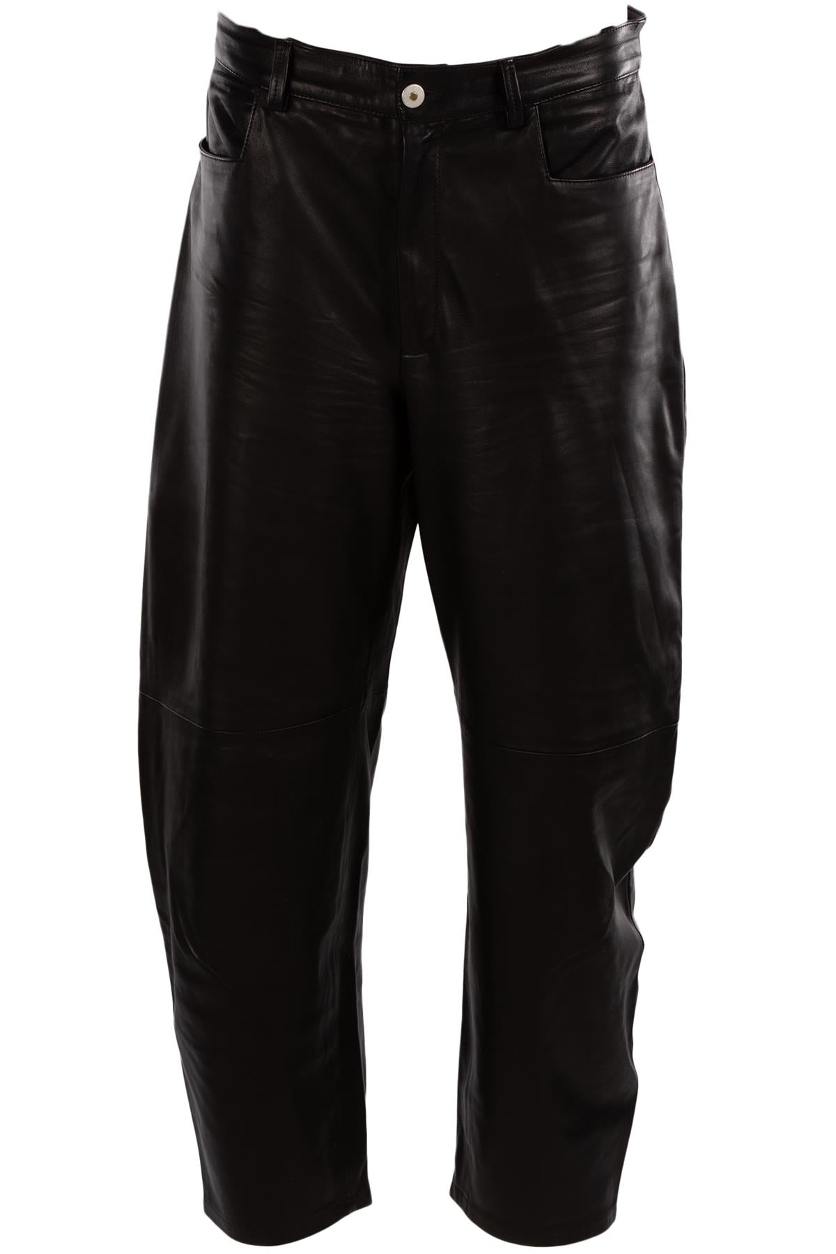WANDLER BLACK LEATHER BARREL LEG PANTS MEDIUM