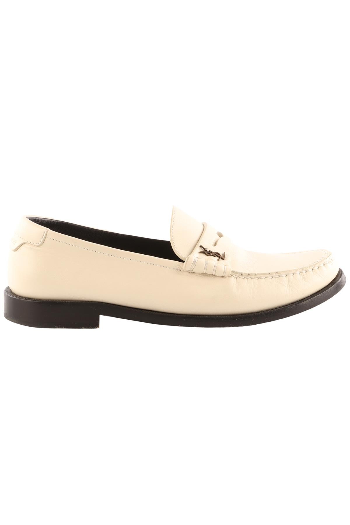 SAINT LAURENT IVORY LAURENT LEATHER LOAFERS EU 38.5 UK 5.5 US 8.5