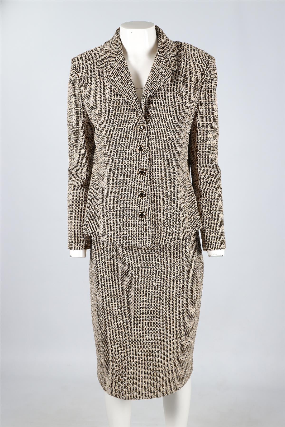 ST JOHN COLLECTION TAN WOOL SKIRT SUIT US 8 UK 12