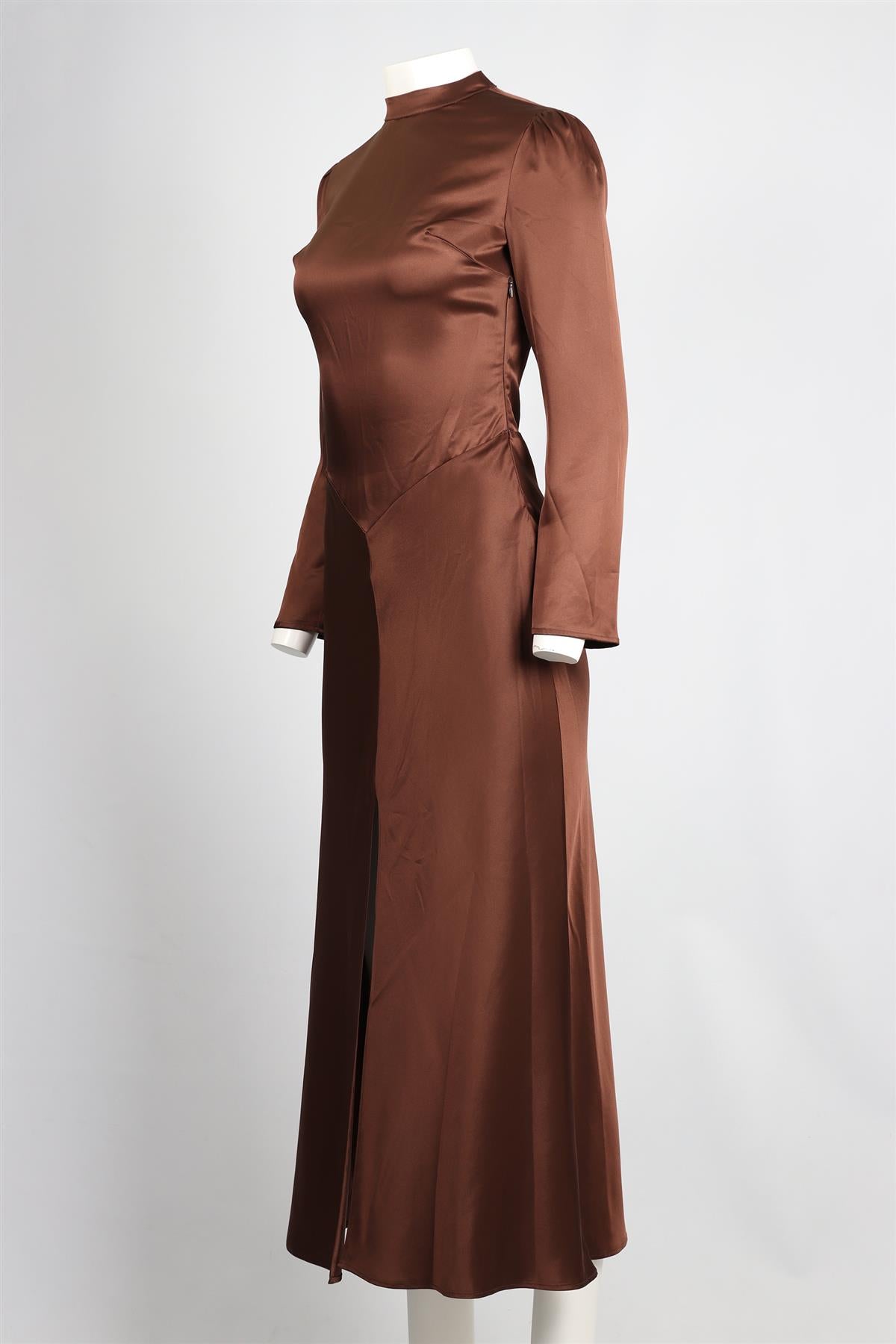 REFORMATION BROWN SATIN MAXI DRESS US 2 UK 6