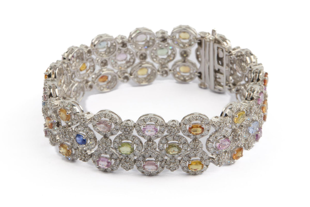 18K WHITE GOLD DIAMOND AND GEMSTONE BRACELET