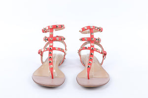 VALENTINO GARAVANI RED ROCKSTUD LEATHER SANDALS EU 37.5 UK 4.5 US 7.5