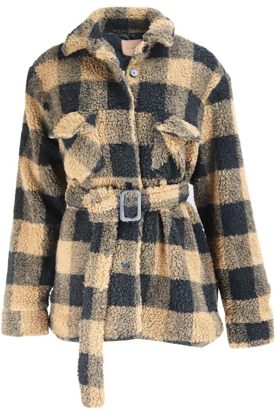 THE ANDAMANE BELTED CHECKED FAUX SHEARLING JACKET MEDIUM