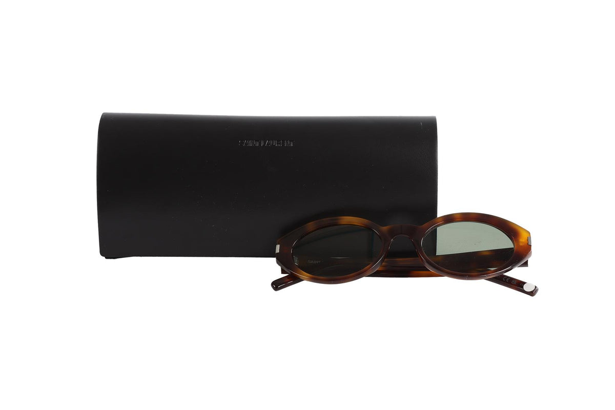 SAINT LAURENT BROWN OVAL FRAME ACETATE SUNGLASSES