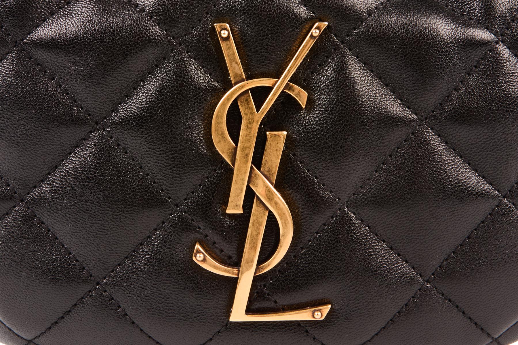 SAINT LAURENT BLACK ICARINO QUILTED LEATHER TOTE BAG