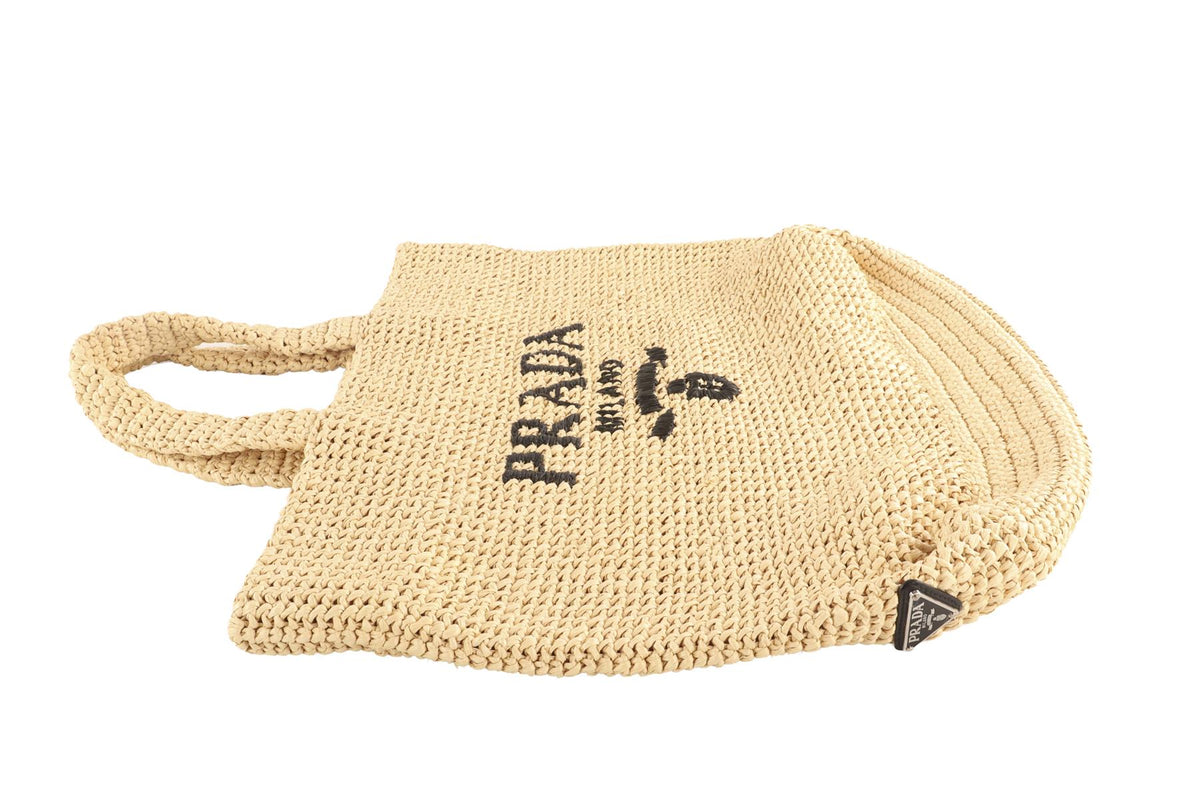 PRADA BEIGE LARGE RAFFIA TOTE BAG