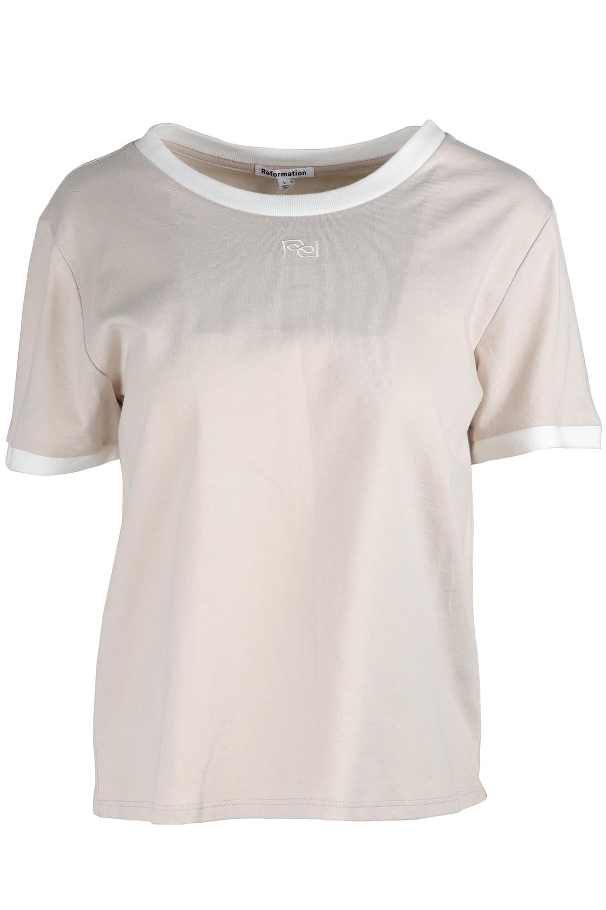 REFORMATION BEIGE COTTON T-SHIRT LARGE