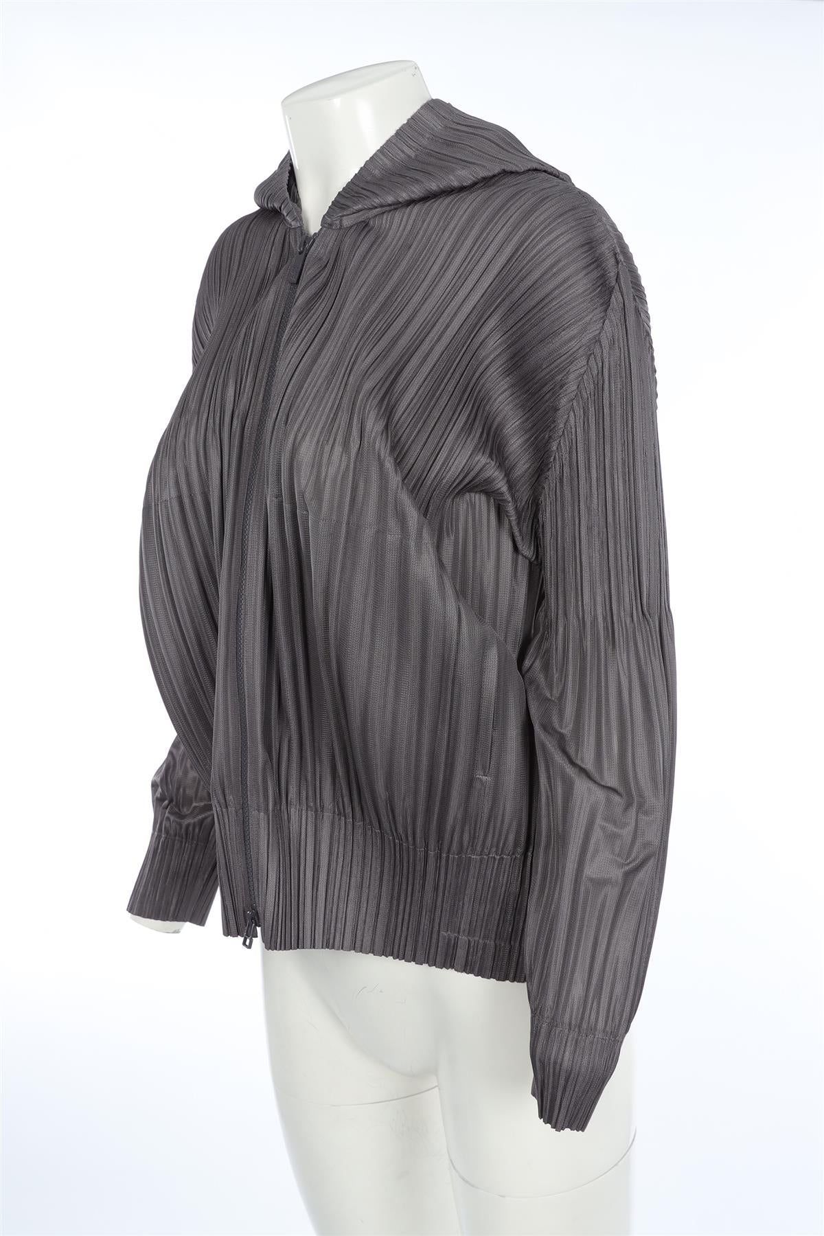 PLEATS PLEASE ISSEY MIYAKE GREY WOVEN JACKET JP 4 UK 12