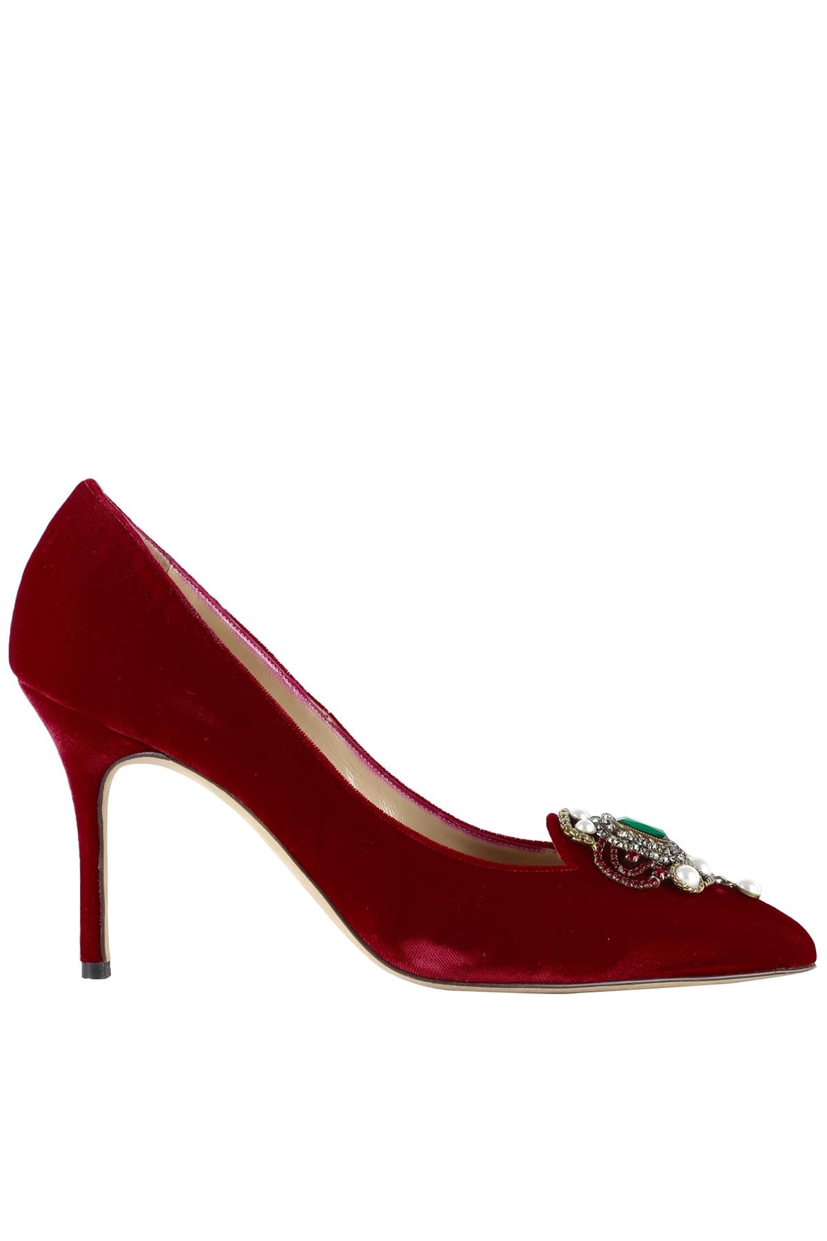 MANOLO BLAHNIK RED CRYSTAL AND VELVET PUMPS EU 38.5 UK 5.5 US 8.5