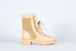CHANEL 2021 SHEARLING, VELVET AND LEATHER BOOTS EU 38.5 US 5.5 US 8.5
