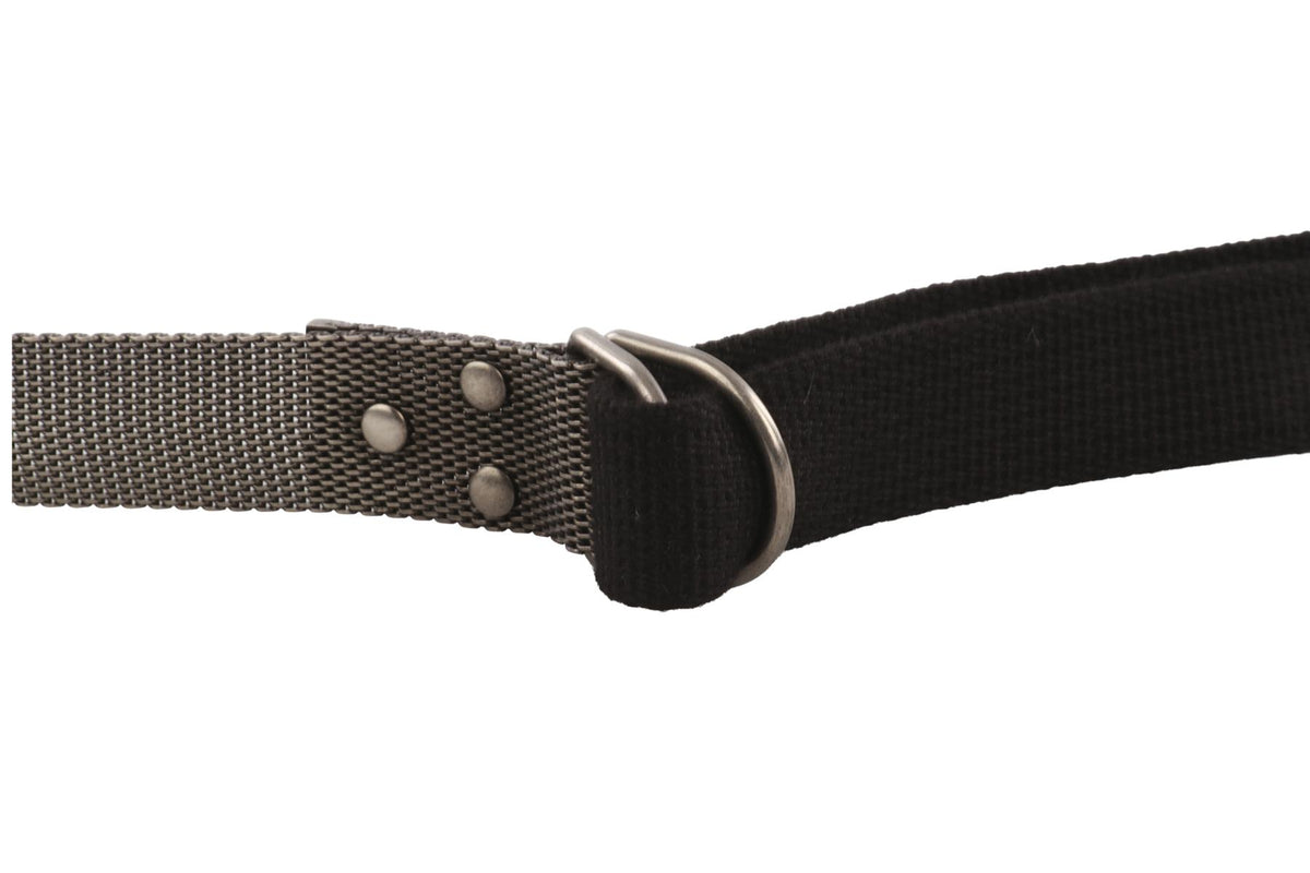 SAINT LAURENT BLACK METAL AND CANVAS BELT
