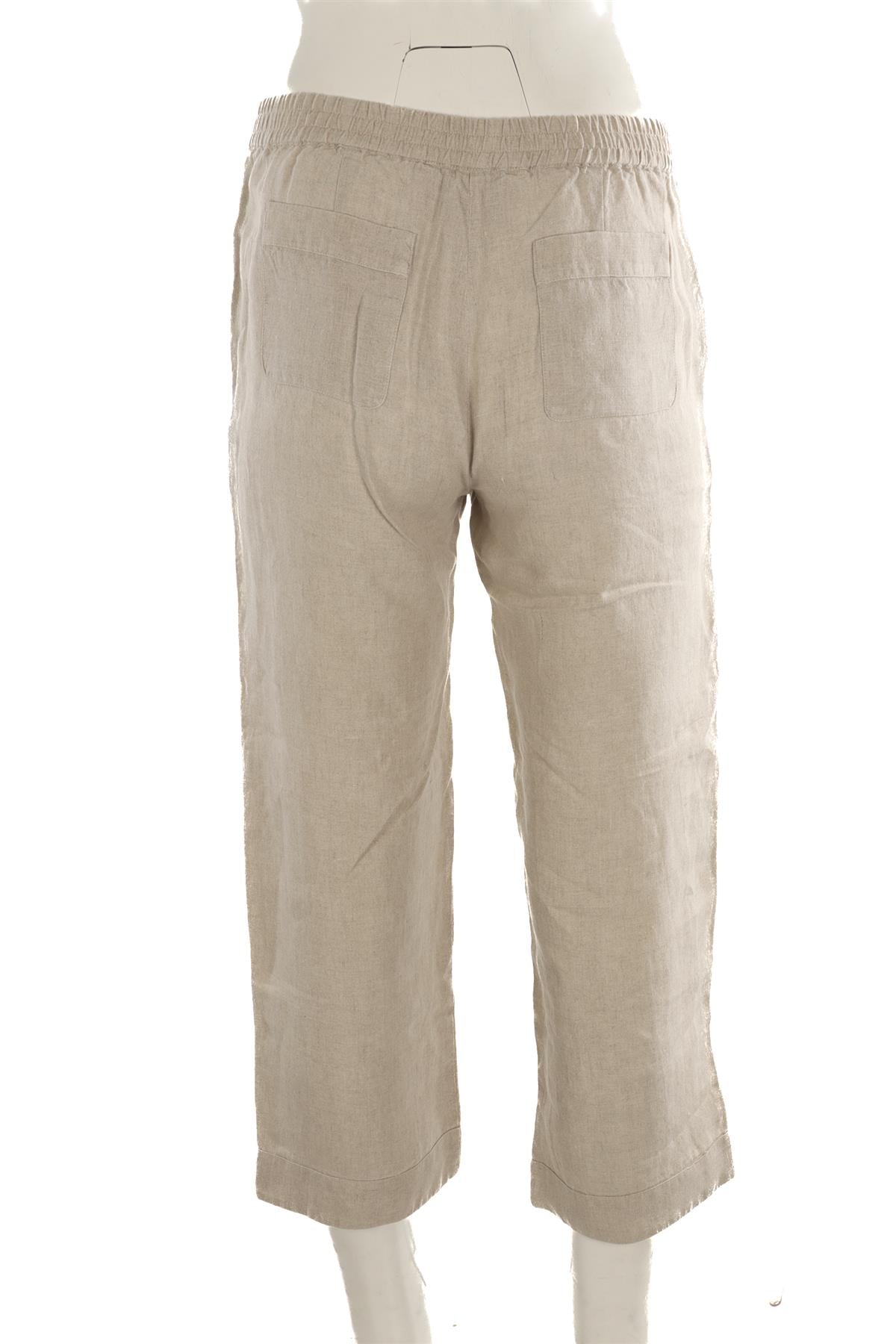 ASCENO BEIGE LINEN STRAIGHT LEG PANTS SMALL