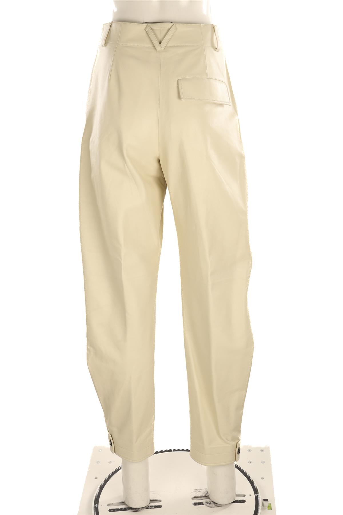BOTTEGA VENETA CREAM LEATHER TAPERED PANTS IT 42 UK 10
