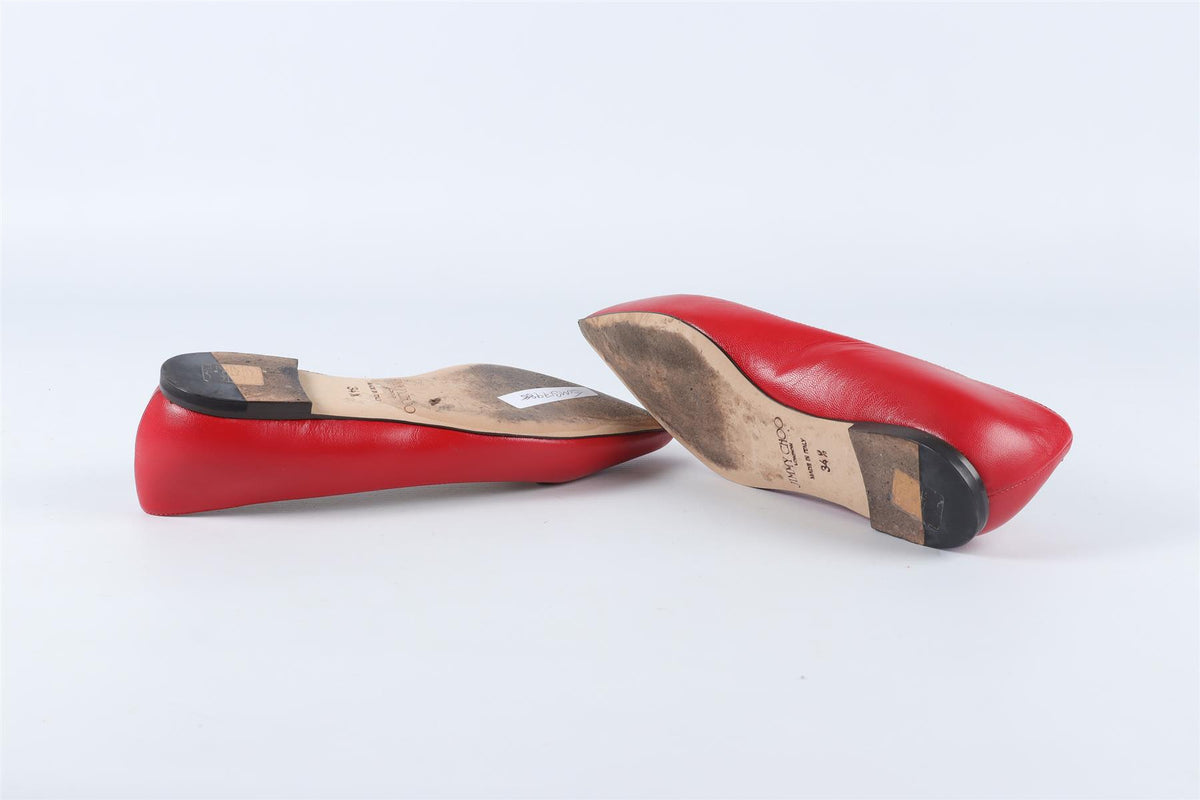 JIMMY CHOO RED LEATHER BALLET FLATS EU 34.5 UK 1.5 US 4.5