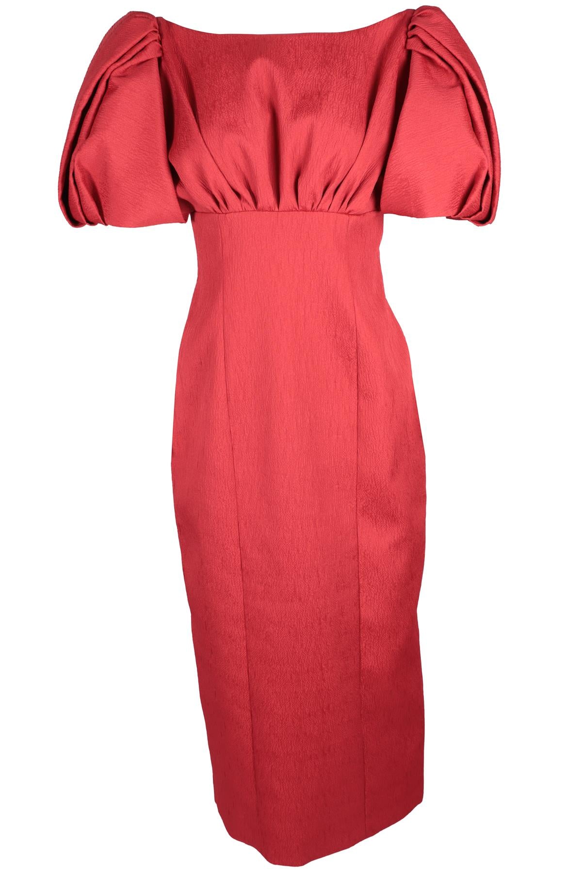EMILIA WICKSTEAD RED SATIN MIDI DRESS UK 12