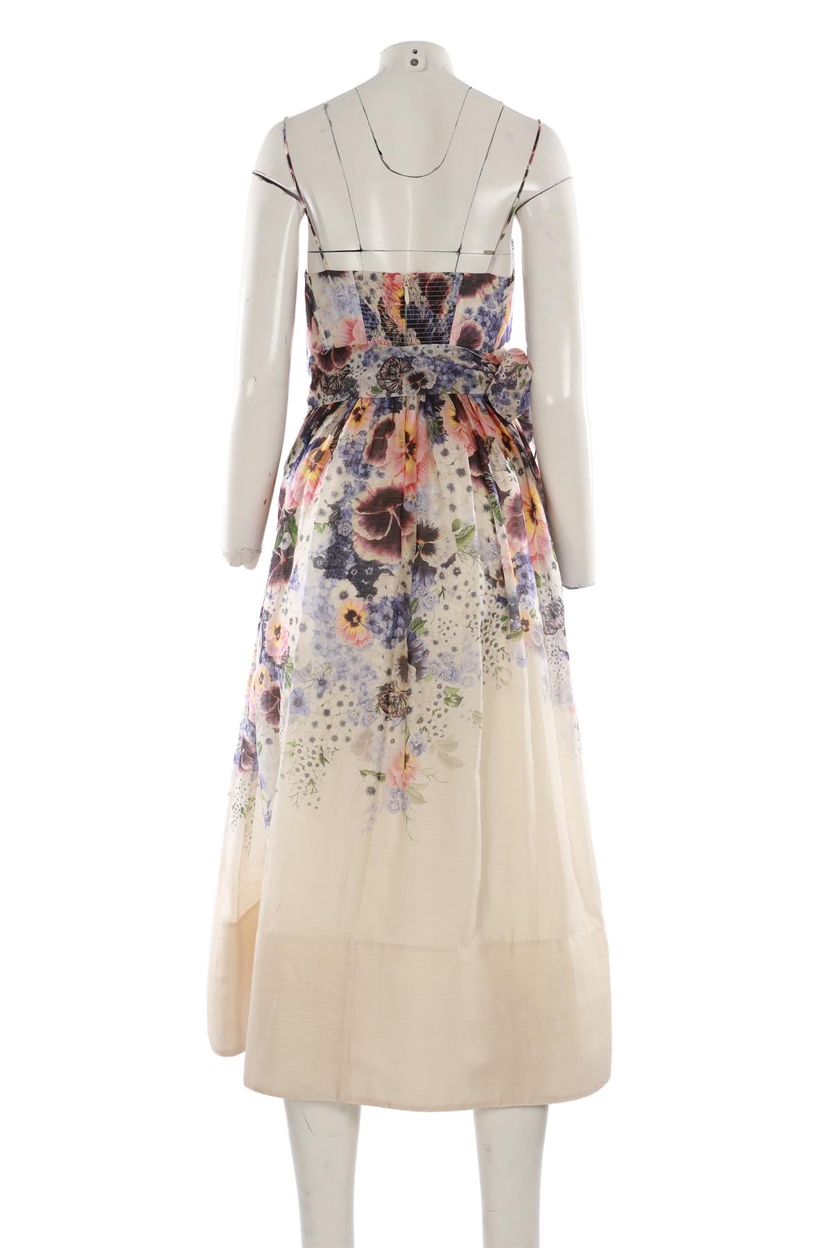 ZIMMERMANN MULTI LINEN MIDI DRESS 1 UK 10