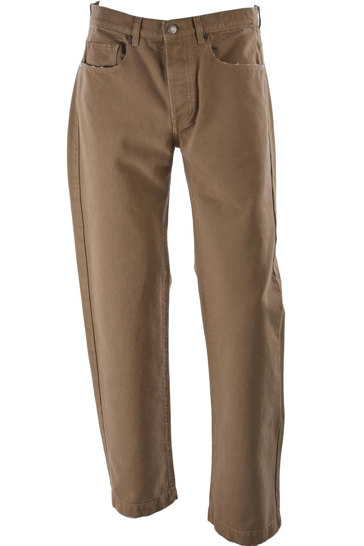 BROWN MEN'S COTTON STRAIGHT LEG PANTS