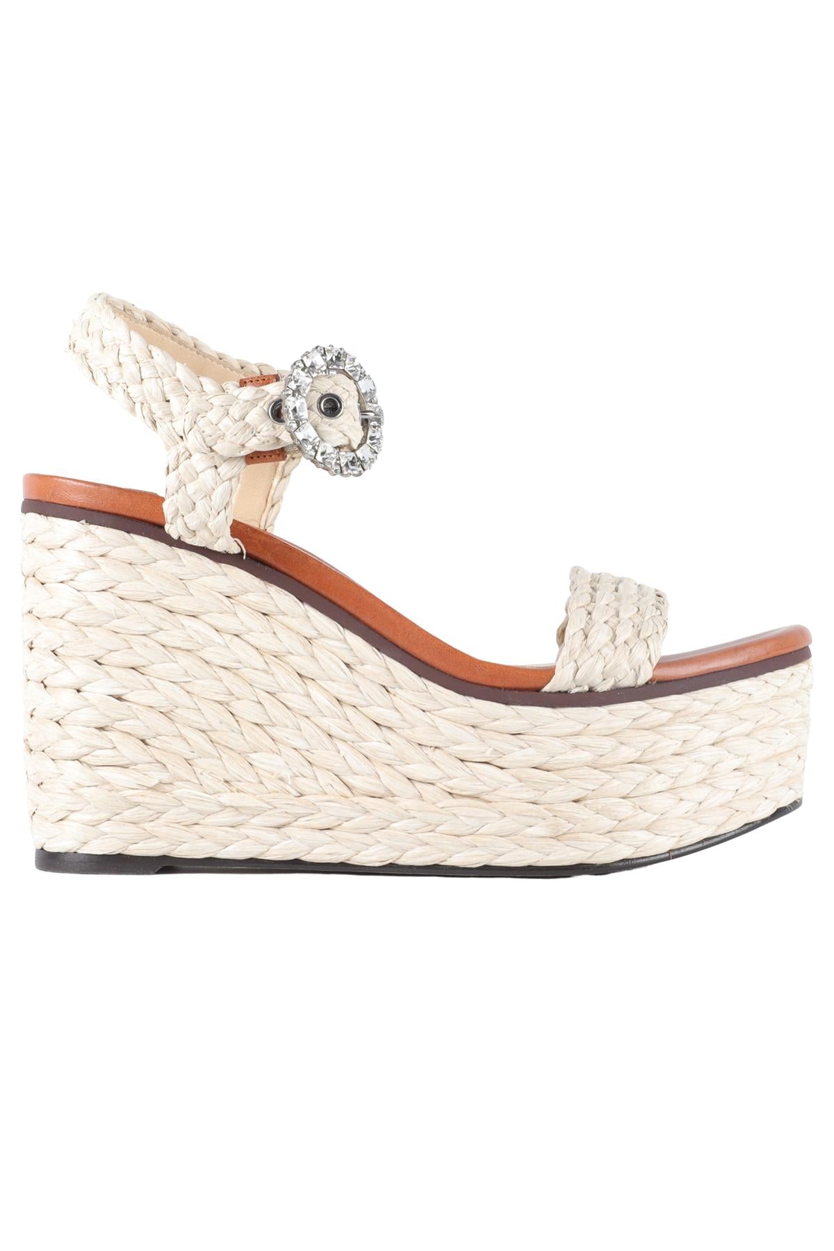 JIMMY CHOO BEIGE RAFFIA WEDGE SANDALS EU 38 UK 5 US 8
