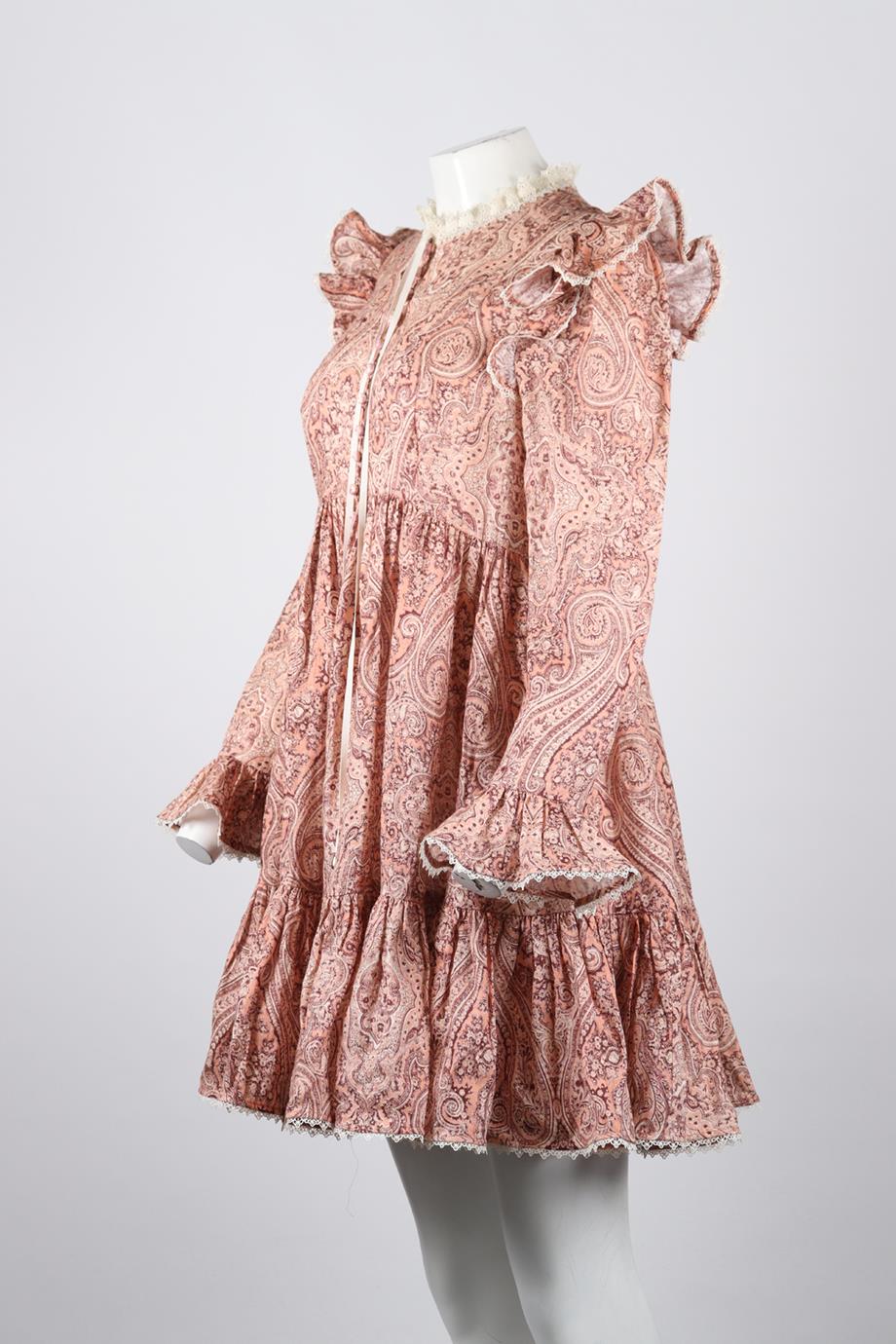 ZIMMERMANN PRINTED LINEN MINI DRESS UK 14