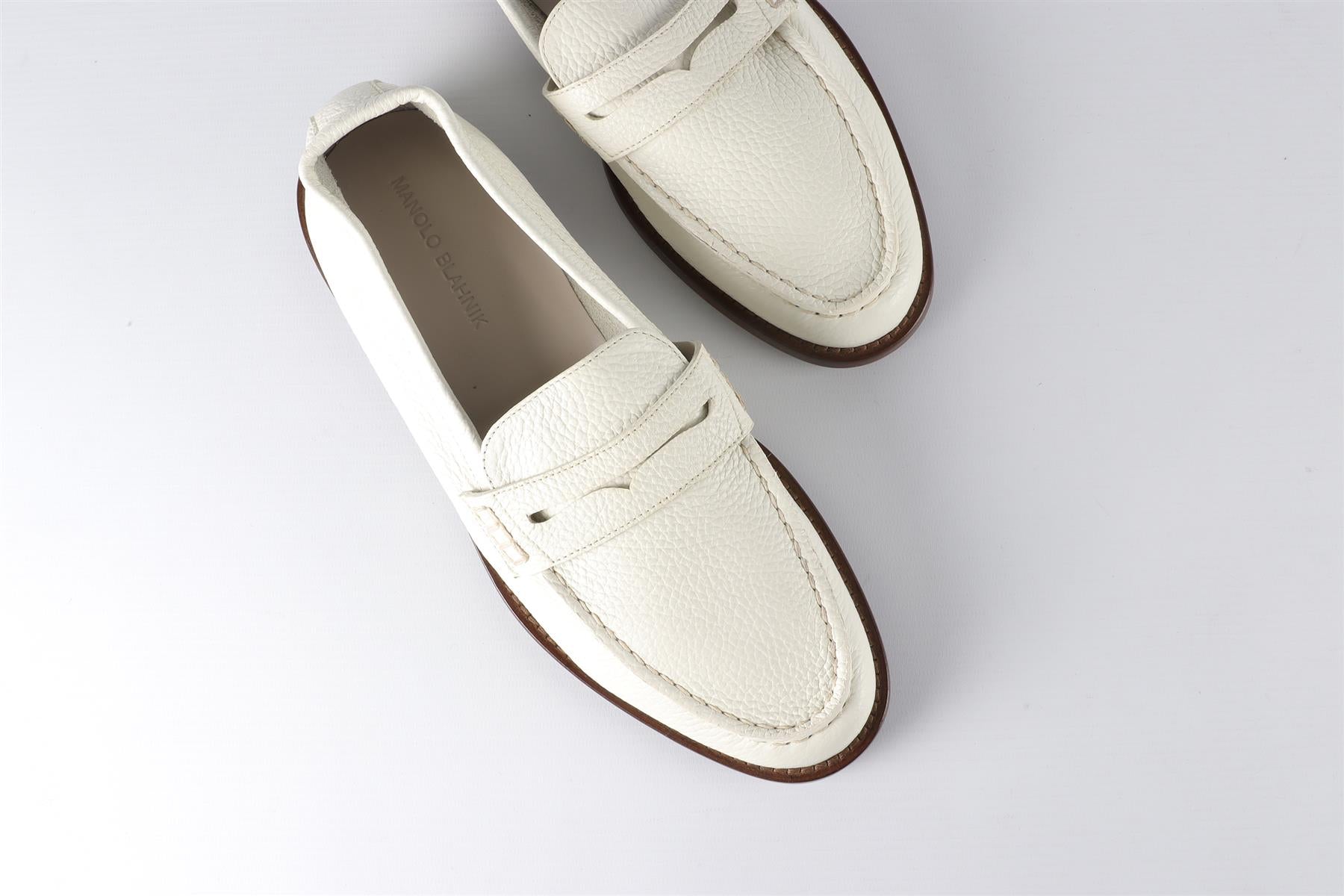 MANOLO BLAHNIK WHITE MEN'S LEATHER LOAFERS EU 41 UK 7 US 8