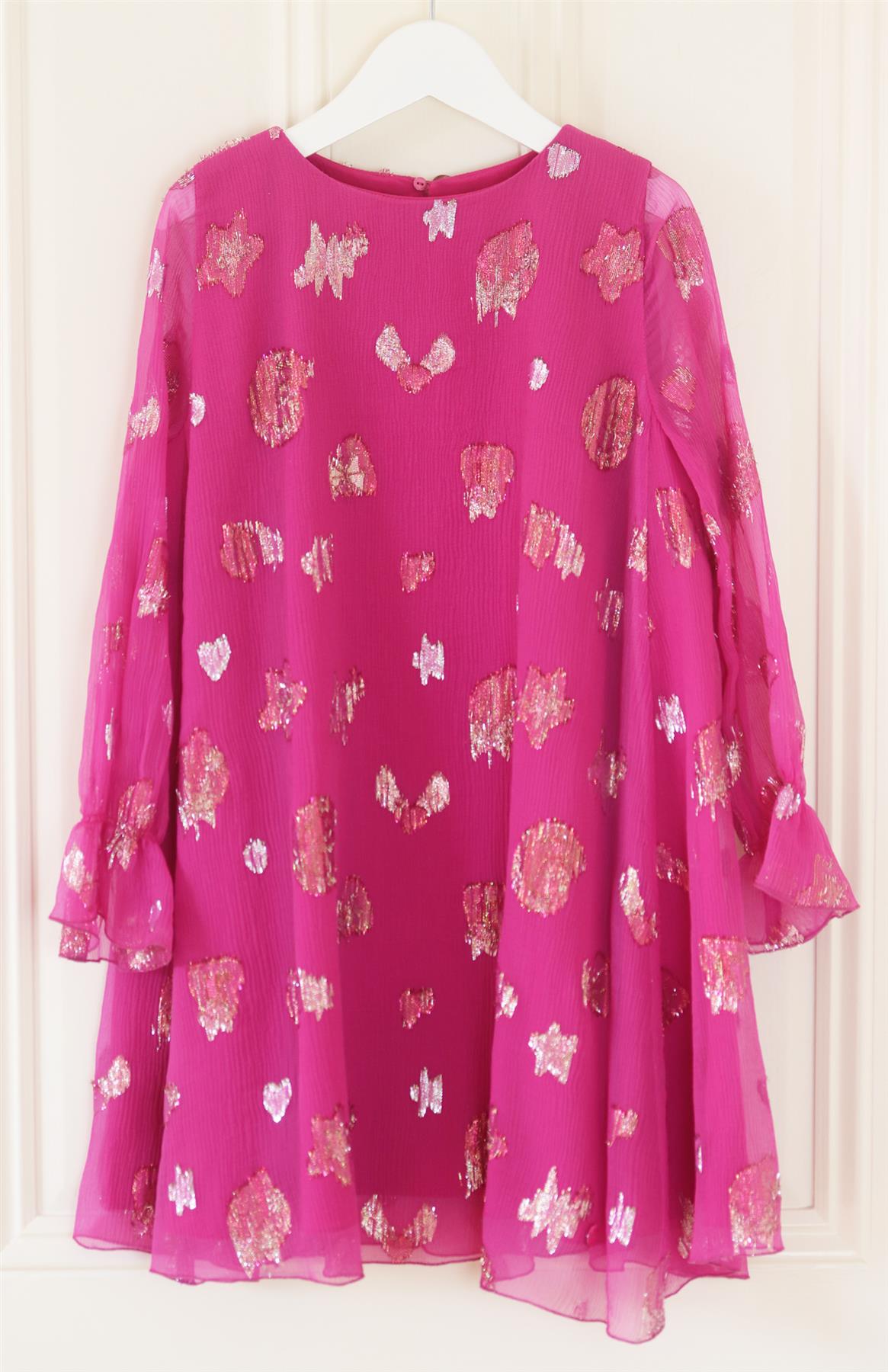 CHRISTIAN DIOR KIDS GIRLS METALLIC SILK CHIFFON DRESS 6 YEARS