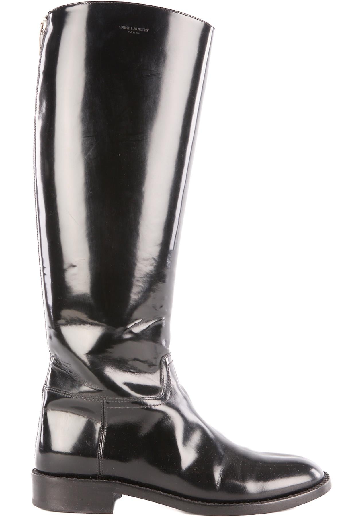 SAINT LAURENT BLACK PATENT LEATHER KNEE HIGH BOOTS EU 37 UK 4 US 7