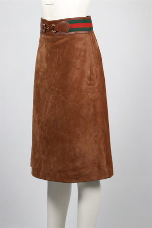 GUCCI BROWN SUEDE MIDI SKIRT IT 42 UK 10