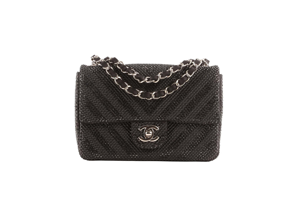 CHANEL BLACK 2017-2018 MINI FLAP CHEVRON STRASS SHOULDER BAG