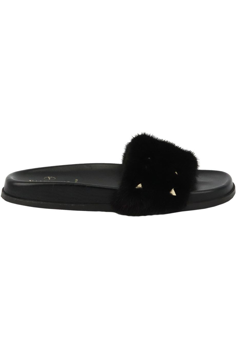 VALENTINO GARAVANI ROCKSTUD MINK FUR SLIDES EU 38.5 UK 5.5 US 8.5