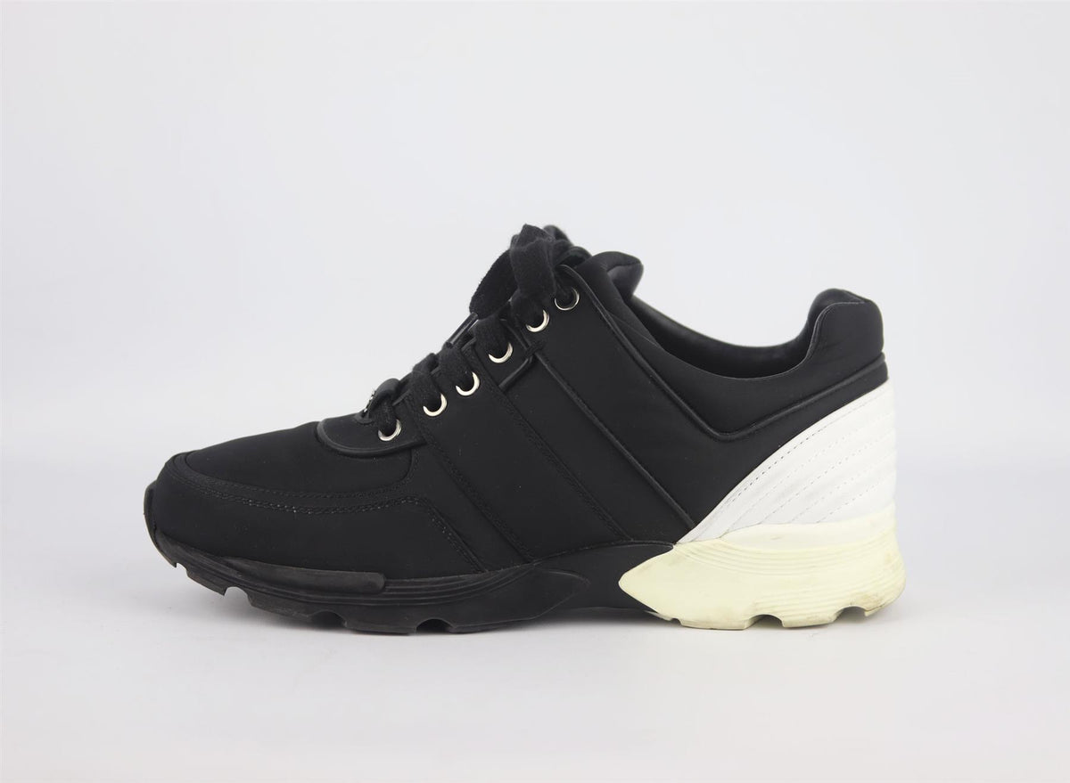 CHANEL LEATHER TRIMMED SATIN SNEAKERS EU 38.5 UK 5.5 US 8.5