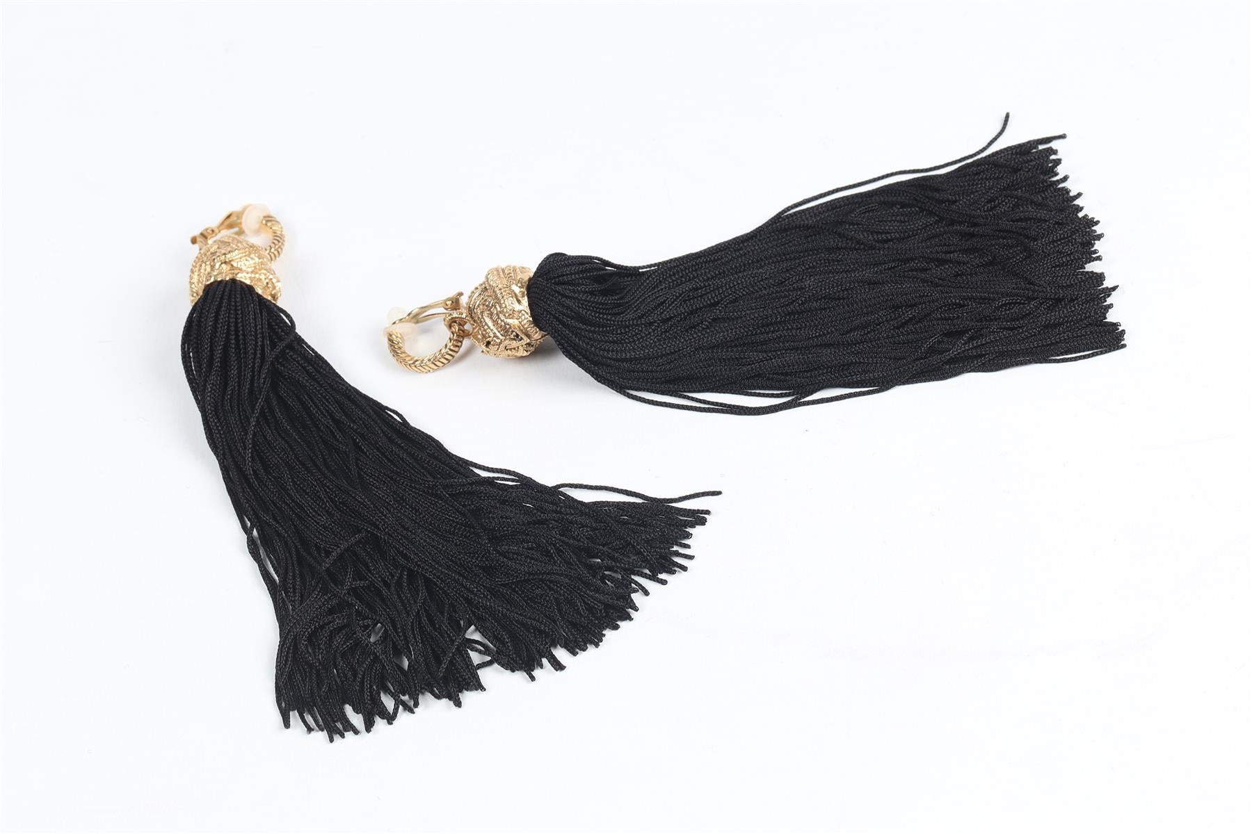 SAINT LAURENT BLACK LOULOU GOLD PLATED TASSEL EARRINGS