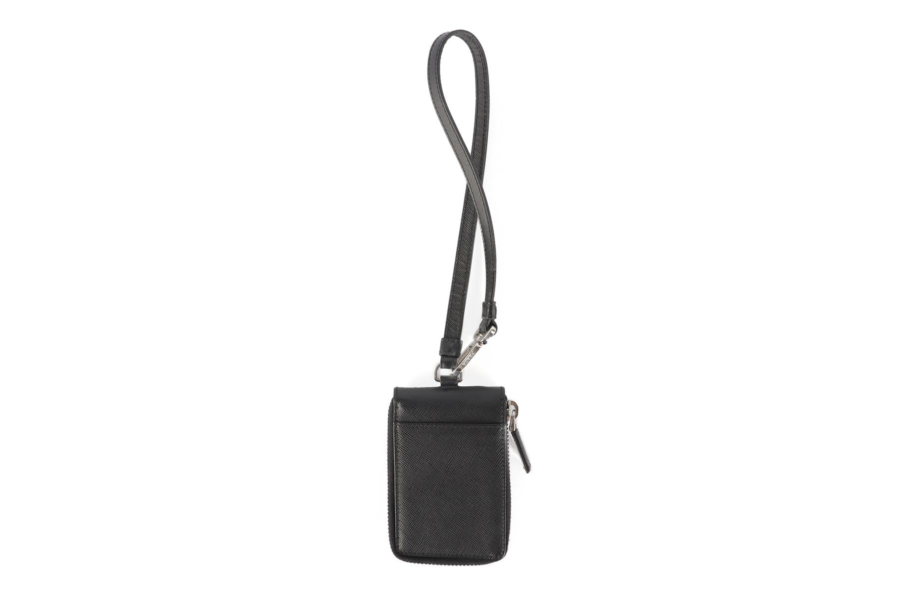 PRADA BLACK SAFFIANO LEATHER KEY HOLDER