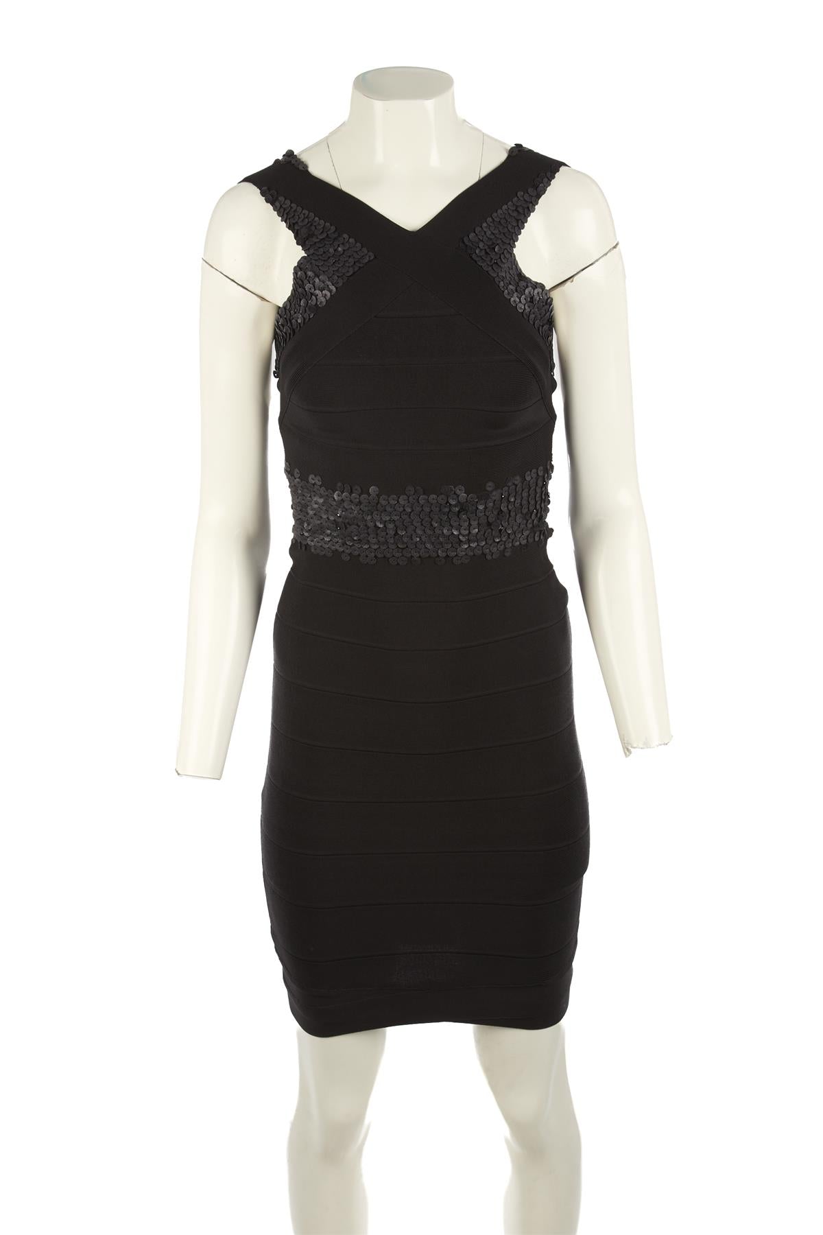 HERVE LEGER BLACK BANDAGE MINI DRESS SMALL