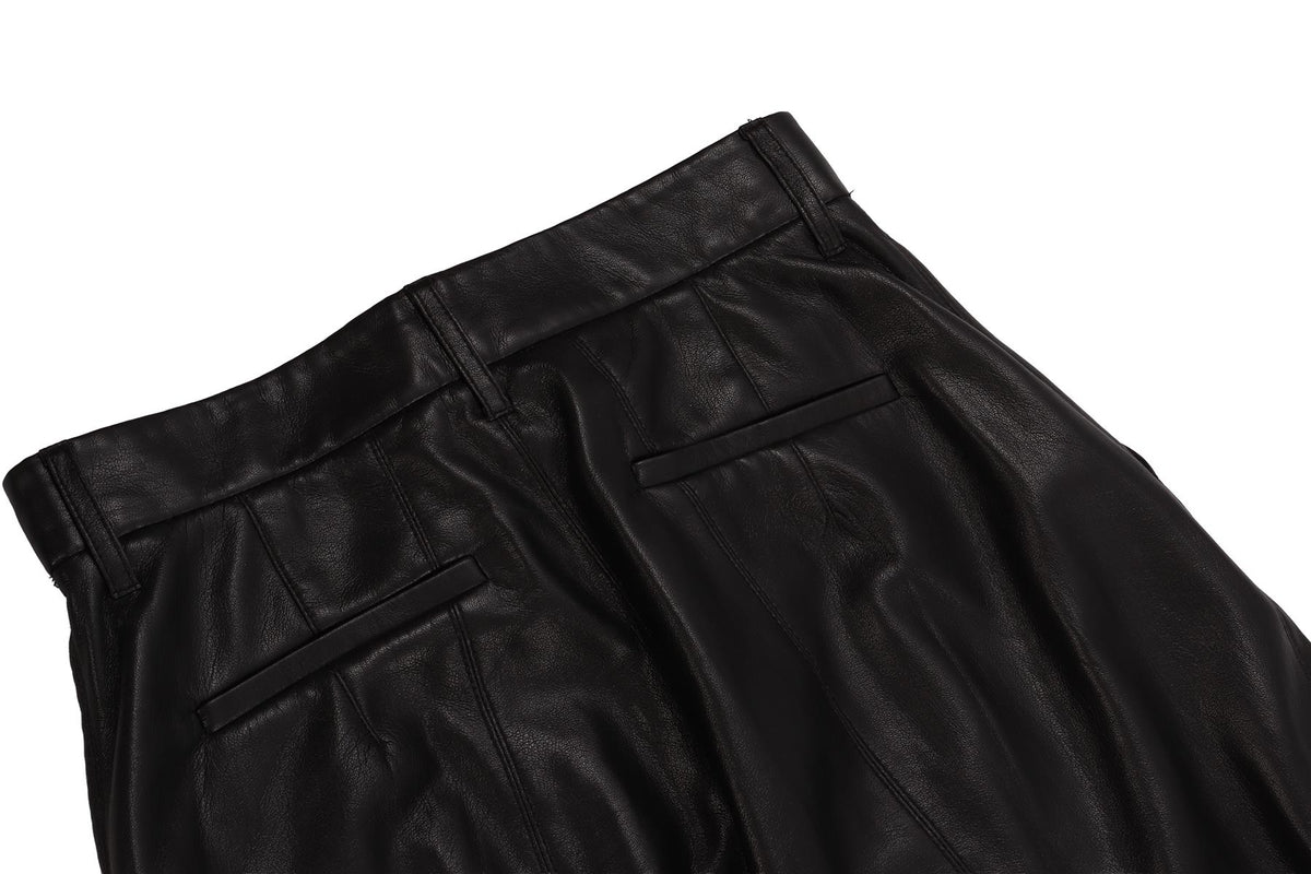 BLACK FAUX LEATHER STRAIGHT LEG PANTS
