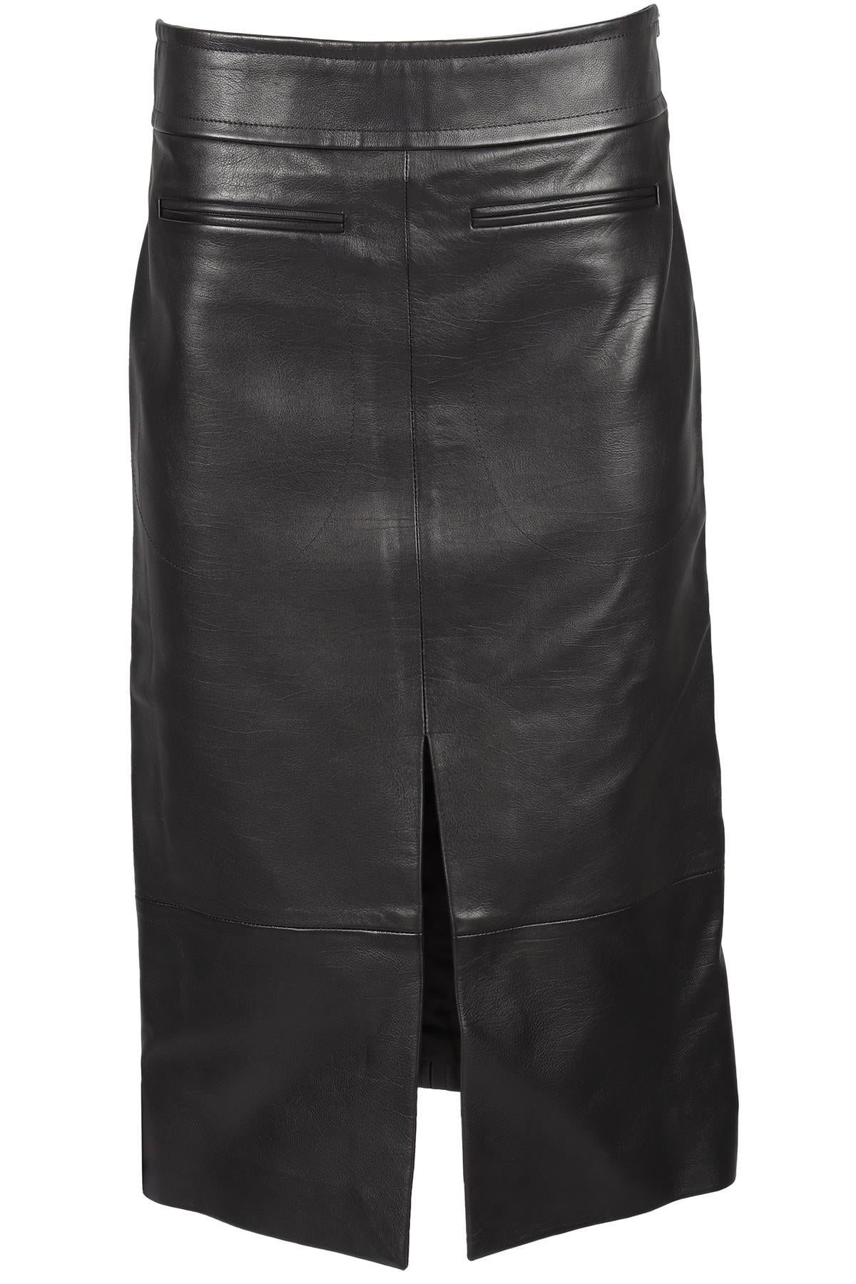 KHAITE BLACK LEATHER MIDI SKIRT US 4 UK 8