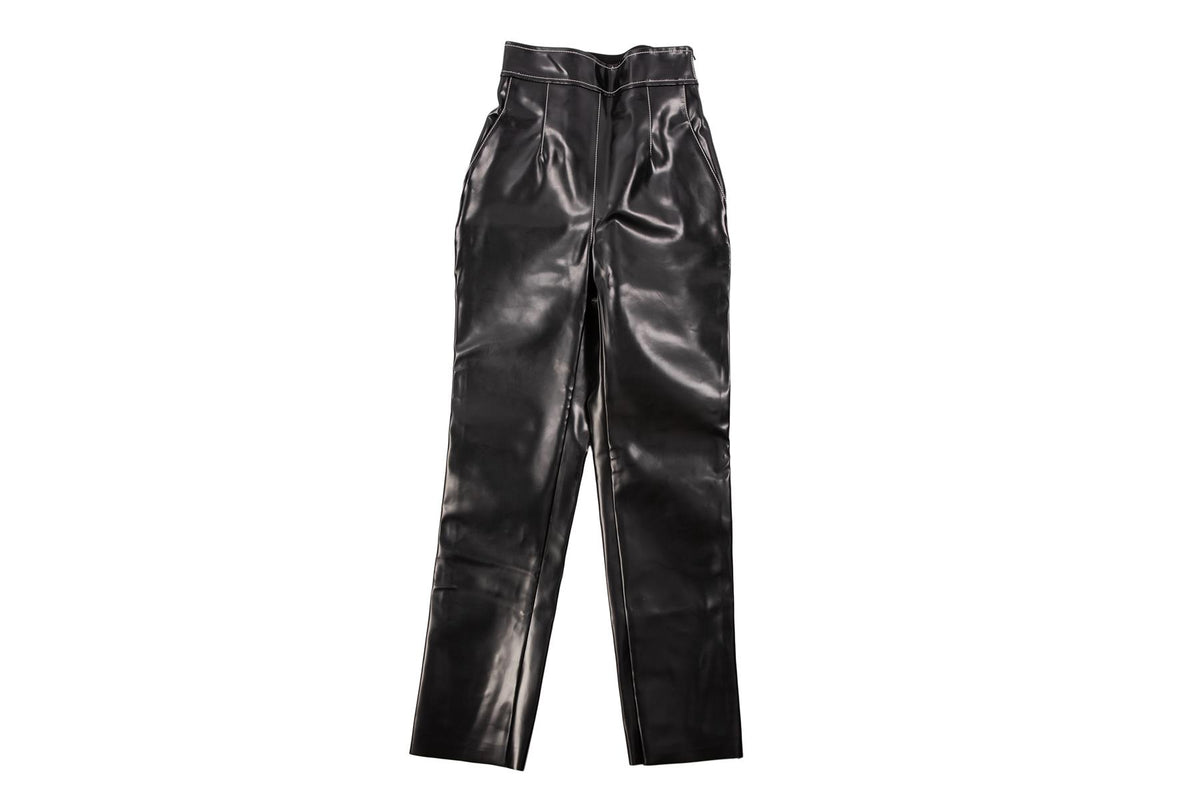 PHILOSOPHY DI LORENZO SERAFINI BLACK FAUX LEATHER STRAIGHT LEG PANTS IT 38 UK 6